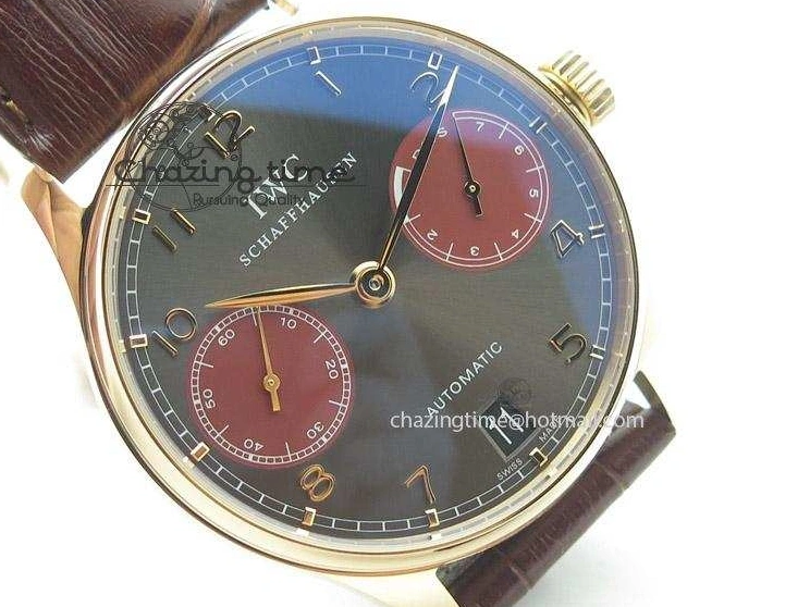 MIROTIME 0403 Portuguese Real PR IW500127 RG ZF 1:1 Best Edition Grey Red Dial On Brown Leather Strap A52010 V AllSeason 7331